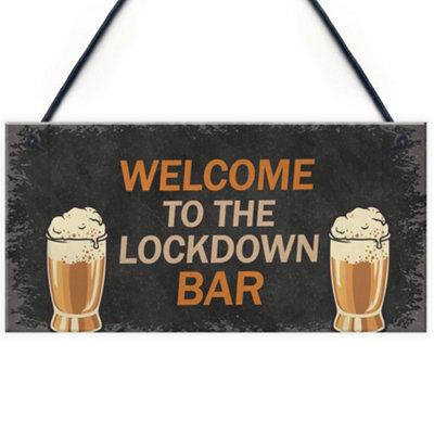 Red Ocean The Lockdown Bar Funny Quarantine Plaques Novelty Home Bar Sign Man Cave Gifts from B&Q