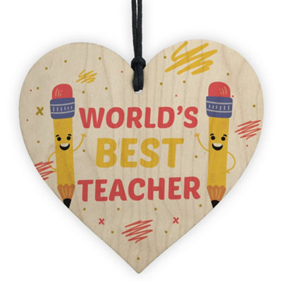B&Q -  Gift For Teacher Worlds Best Thank You Wooden Heart Leaving School Gift