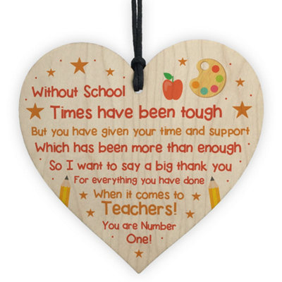Red Ocean Teacher Thank You Poem Gift Lockdown Quarantine Gift Wood Heart Nursery Pre School Gifts from B&Q