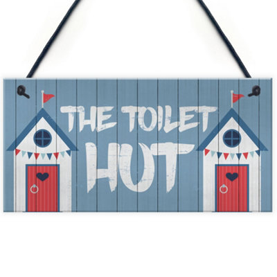B&Q -  The Toilet Hut Nautical Beach Theme Hanging Sign For Toilet Bathroom Home Decor