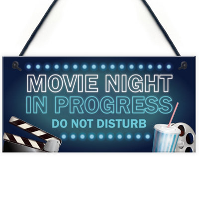 Red Ocean Cinema Room Sign Neon Effect Movie Night Dont Disturb Plaque Home Decor Gift from B&Q