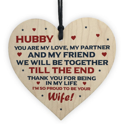 Red Ocean Husband Hubby Gift Novelty Wooden Heart Anniversary Birthday Gift For Him Poem Gift From Wife from B&Q