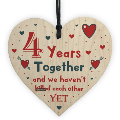 Red Ocean Funny Rude 4Th Anniversary Gift For Husband Wife Gift For Him Her Wooden Heart