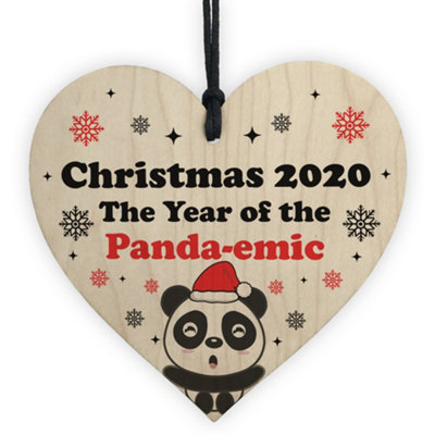Red Ocean Funny Christmas Tree Decoration Wood Heart Bauble Quarantine Lockdown Gift from B&Q