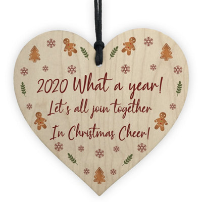 Red Ocean Lockdown Quarantine Memory Wood Heart Christmas Tree Decoration Bauble Gift from B&Q