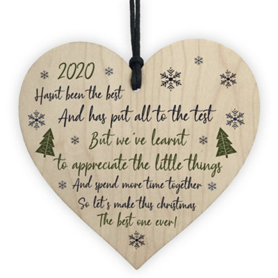 Red Ocean Lockdown Poem Wooden Heart Christmas Tree Decoration Bauble Family Gift Keepsake from B&Q