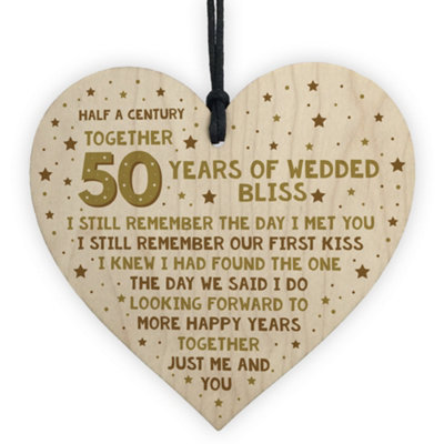 Red Ocean 50Th Wedding Anniversary Card Wood Heart Gift For Husband Or Wife Thank You Keepsake Plaque from B&Q