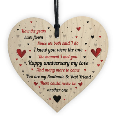 Red Ocean Handmade Anniversary Gift For Husband Wife Wood Heart Anniversary Card Keepsake Plaque from B&Q