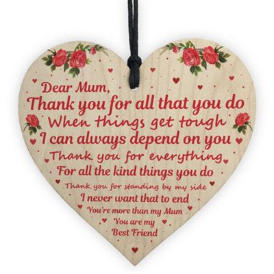 B&Q -  Thank You Gift For Mum Wooden Heart Mothers Day Birthday Gift Daughter Son Keepsake