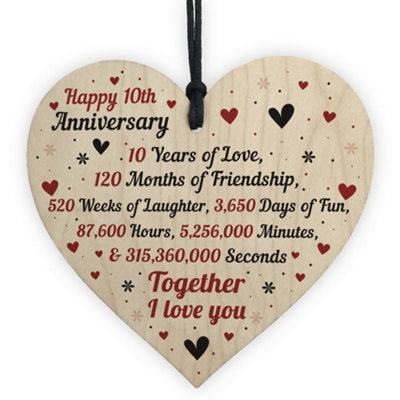 Red Ocean 10Th Wedding Anniversary Gift For Him Her Wood Heart Keepsake Husband Wife Boyfriend Girlfriend from B&Q