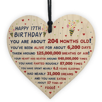 Red Ocean 17Th Birthday Gift For Daughter Son 17Th Birthday Facts Wooden Heart Keepsake Gift from B&Q