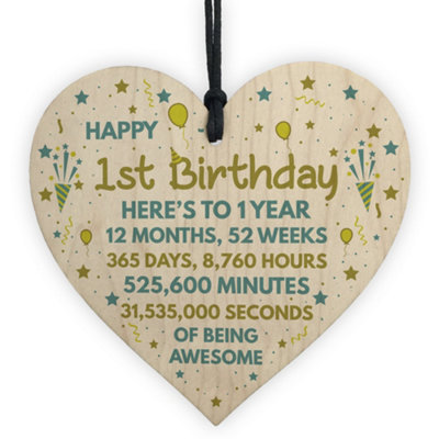 Red Ocean 1St Birthday Gift For Daughter Son 1St Birthday Card Wooden Heart Keepsake Gift from B&Q