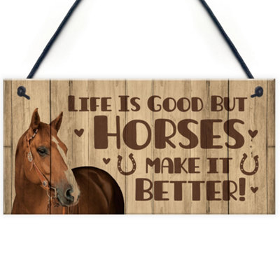 Red Ocean Stable Door Sign Horse Lover Gift Horse Pony Sign And Plaques Horse Gift For Women from B&Q