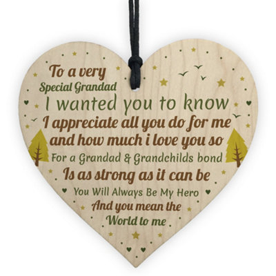 B&Q -  Grandad Gift From Grandchildren Wooden Heart Grandad Birthday Christmas Gift Keepsake