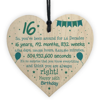 B&Q -  Rude Funny 16Th Birthday Gift For Daughter Son Wooden Heart 16Th Birthday Card