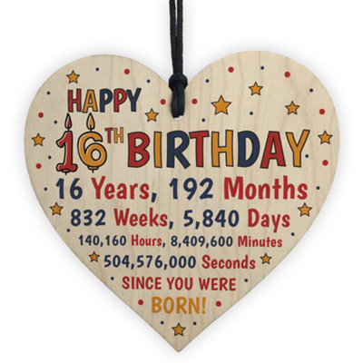 Red Ocean 16Th Birthday Gift For Daughter Son Wooden Hanging Heart Sixteenth Birthday Card from B&Q