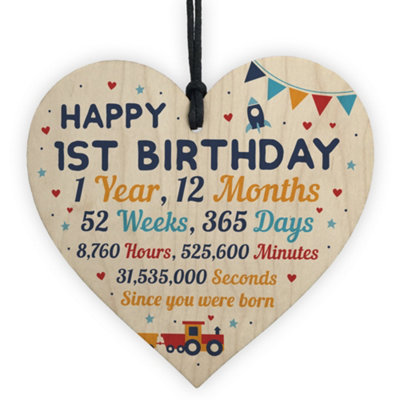 Red Ocean Happy 1St Birthday Gift For Daughter Son Wooden Heart 1St Birthday Decorations from B&Q
