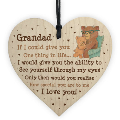 B&Q -  Grandad Novelty Gift From Grandchildren Wooden Heart Birthday Christmas Gift