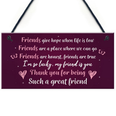 B&Q -  Thank You Gift For Best Friend Hanging Friendship Sign Best Friend Birthday Gift Keepsake