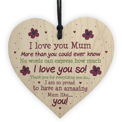 B&Q -  Handmade Mum Gifts From Daughter Or Son Wooden Heart Keepsake Gift For Her