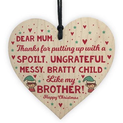 B&Q -  Funny Mum Gift For Christmas From Sister Brother Wooden Heart Funny Xmas Gift