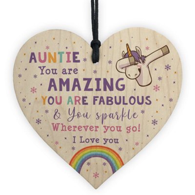 Red Ocean Novelty Auntie Gift For Birthday Christmas Unicorn Plaque Wooden Heart From Niece Nephew from B&Q
