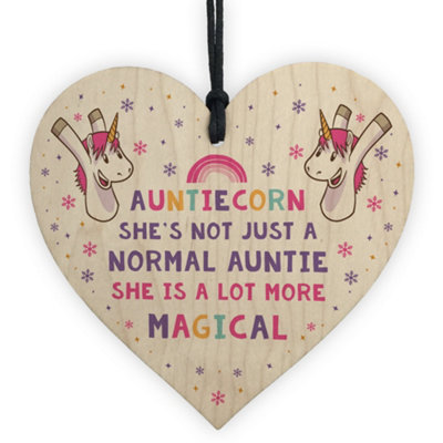 Red Ocean Novelty Unicorn Gifts For Auntie Funny Auntie Christmas Gifts From Niece Nephew Handmade Wooden Heart Plaque from B&Q