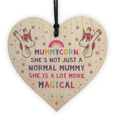 Red Ocean Novelty Unicorn Gifts For Mummy Mum Funny Christmas Gifts From Daughter Son Handmade Wooden Heart Plaque from B&Q