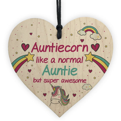 Red Ocean Gift For Auntie Birthday Christmas Hanging Heart Wooden Novelty Sign Unicorn Plaque from B&Q
