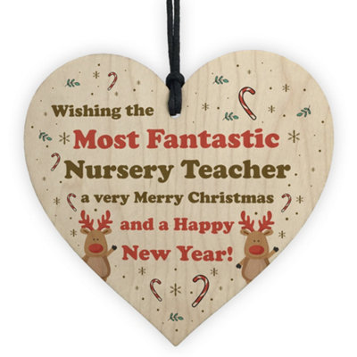 B&Q -  Handmade Wood Christmas Gift Hanging Heart Nursery Teacher Gift From Child Thank You Gift