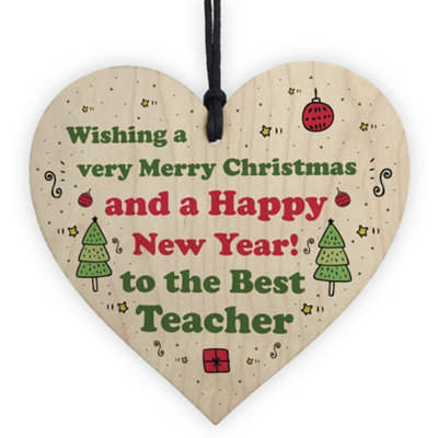 B&Q -  Christmas Gift For Best Teacher Wooden Heart Thank You Gift For Teacher From Child