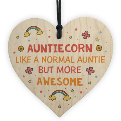 Red Ocean Novelty Gift For Auntie Wooden Heart Funny Unicorn Sign Auntie Birthday Christmas Gift from B&Q