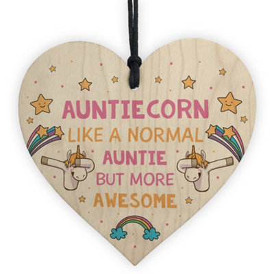 Red Ocean Auntiecorn Auntie Birthday Christmas Wooden Heart Novelty Auntie Gift Unicorn Sign from B&Q