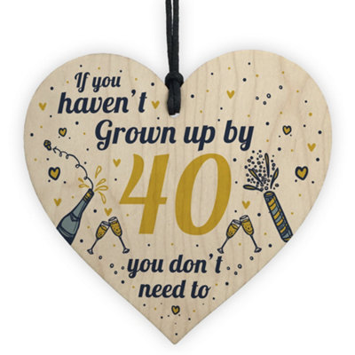 B&Q -  Funny Happy Birthday 40 Wood Heart Man Wife Grandma Grandad Uncle Auntie Gift