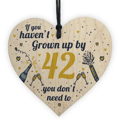 B&Q -  Funny Happy Birthday 42 Wood Heart Man Wife Grandma Grandad Uncle Auntie Gift