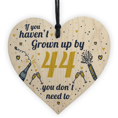 B&Q -  Funny Happy Birthday 44 Wood Heart Man Wife Grandma Grandad Uncle Auntie Gift