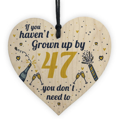 B&Q -  Funny Happy Birthday 47 Wood Heart Man Wife Grandma Grandad Uncle Auntie Gift