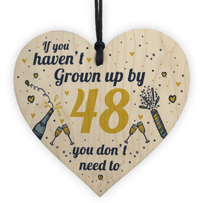 B&Q -  Funny Happy Birthday 48 Wood Heart Man Wife Grandma Grandad Uncle Auntie Gift