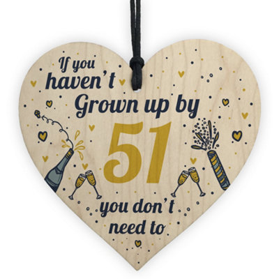 B&Q -  Funny Happy Birthday 51 Wood Heart Man Wife Grandma Grandad Uncle Auntie Gift