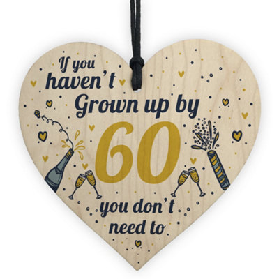 B&Q -  Funny Happy Birthday 60Th Wood Heart Man Wife Grandma Grandad Uncle Auntie Gift
