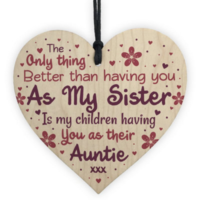 Red Ocean Cute Auntie Heart Plaque Wooden Auntie Birthday Christmas Gifts Sister Plaque Keepsake from B&Q