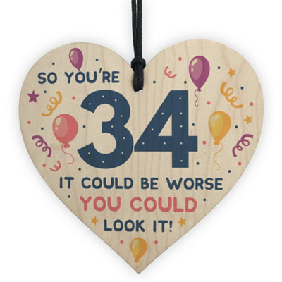 Red Ocean Novelty 34Th Birthday Gifts Wooden Heart Sign Funny Present For Brother Sister Friend from B&Q
