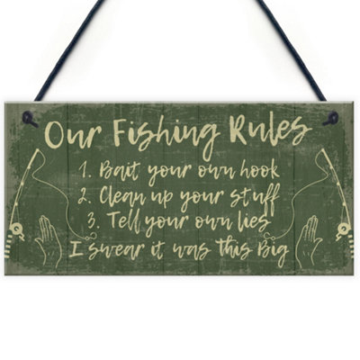 Red Ocean Funny Fishing Gift Fishing Rules Sign Garden Shed Man Cave Plaque Gift For Grandad Dad Son from B&Q