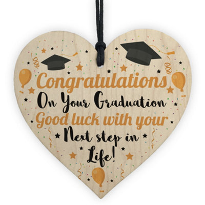 Red Ocean Congratulations On Your Graduation Wooden Heart Plaque Present Graduate Leaving Uni Univeristy Gifts from B&Q