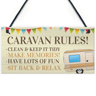 Red Ocean Novelty Caravan Rules Hanging Plaque Garden Sign Caravan Decor Motorhome Campervan Gifts from B&Q