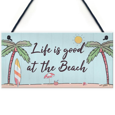 Red Ocean Beach Plaque Nautical Theme Hanging Plaque Hot Tub Garden Summer House Sign from B&Q