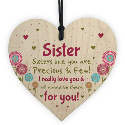 B&Q -  Sister Gifts From Sister Brother Wooden Heart Sister Birthday Christmas Keepsake Gift