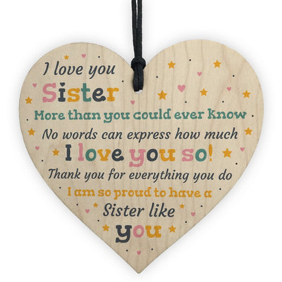 B&Q -  Sister Birthday Gifts From Sister Brother Sister Christmas Gifts Wooden Heart Keepsake