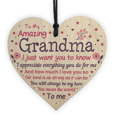Red Ocean Cute Grandma Wooden Heart Nan Birthday Christmas Gifts From Grandchildren Grandparent Plaque from B&Q