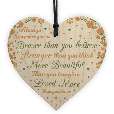 Red Ocean You Are Braver Stronger Beautiful Wooden Hanging Heart Friendship Plaque from B&Q
